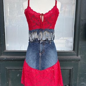 Denim Fringe and Lace Outfit