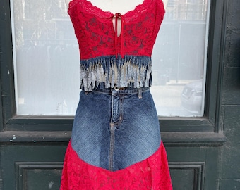 Denim Fringe and Lace Outfit