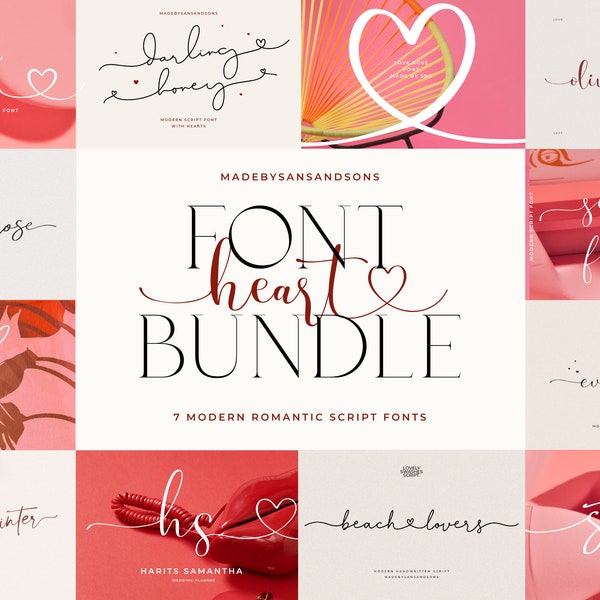 Heart Font Bundle - Wedding Font, Romantic Font, Farmhouse Font, Modern Calligraphy, Canva Font, Invitation Font, Script Font, Cricut Font