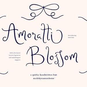 Amoratti Blossom: fuente manuscrita, fuente caligráfica, fuente para bodas, fuente de escritura, fuente comercial, fuente caligráfica, fuente Canva, fuente Cricut