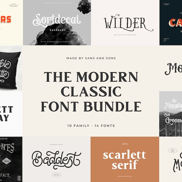 Modern Classic Font Bundle - Branding Font, Retro Font, Cricut Font, Wedding Font, Farmhouse Font, Serif Font, Calligraphy Font, Canva Font