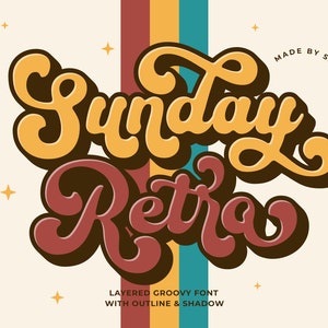 Sonntags Retro - Groovy-Schrift, fettgedruckte Schrift, Vintage-Schrift, Retro-Schrift, Procreate-Schrift, Logo-Schrift, Canva-Schrift, Branding-Schrift, Cricut-Schrift, Boho-Schrift