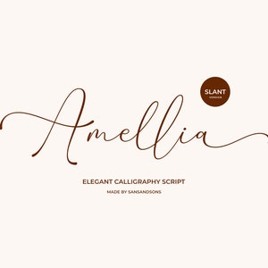 Amellia Slant - Fuente manuscrita, fuente Cricut, fuente para bodas, fuente para firmas, fuente cursiva, fuentes para Cricut, fuente Procreate, fuente moderna