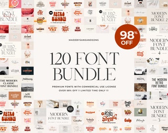 120 Font Bundle - Cricut Font, Procreate Font, Canva Font, Retro Font, Logo Font, Boho Font, Branding Font, Wedding Invitation