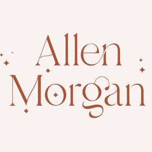 May include: A logo with the text "Allen Morgan" in a brown serif font. The text is centered and the name "Morgan" is in a script font. There are small star-like shapes on either side of the text.