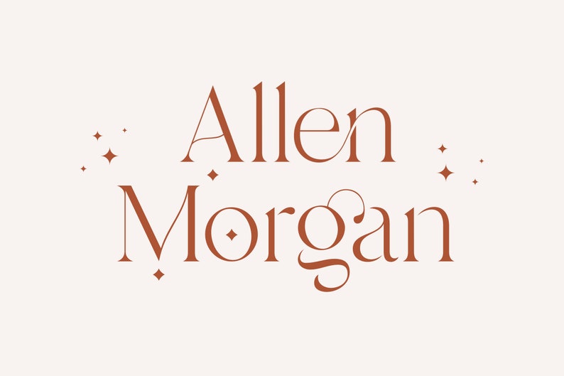 May include: A logo with the text "Allen Morgan" in a brown serif font. The text is centered and the name "Morgan" is in a script font. There are small star-like shapes on either side of the text.
