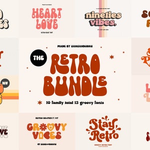 Retro Groovy-lettertypebundel 01 - Cricut-lettertypen, Canva-lettertype, Procreate-lettertypen, modern lettertype, hippielettertypen, Sierlettertypen, boerderijlettertype, Boho-lettertype