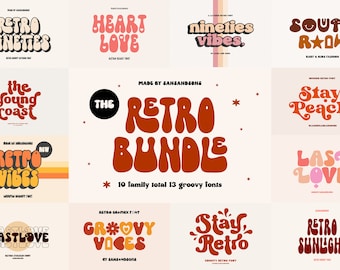 Retro Groovy Font Bundle 01 - Cricut Fonts, Canva Font, Procreate Fonts, Modern Font, Hippie Fonts, Swash Fonts, Farmhouse Font, Boho Font
