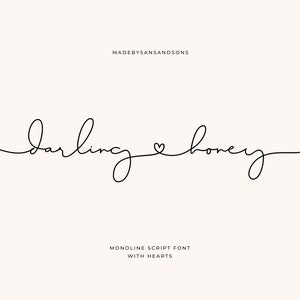 Darling Honey: fuente Heart, fuente Lovely, fuente cursiva, fuente con colas, fuente Swash, fuente Cricut, fuente Wedding, fuente Procreate, fuente Canva