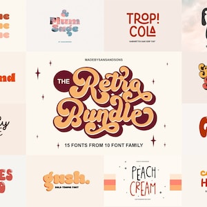 Retro Font Bundle 02 - Groovy Font, Cricut Fonts, Canva Font, Procreate Fonts, Modern Font, Hippie Fonts, Logo Font, Farmhouse Font, Boho Font