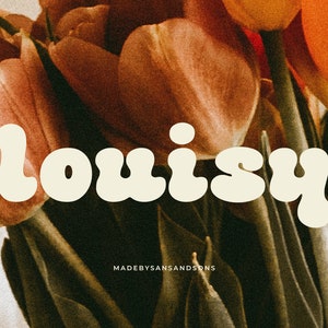 Louisy - Fuente retro, fuente Procreate, fuente Canva, fuente moderna, fuente Boho, fuente de logotipo, fuente Groovy, fuente Cricut, fuente Silhouette, fuente Bold