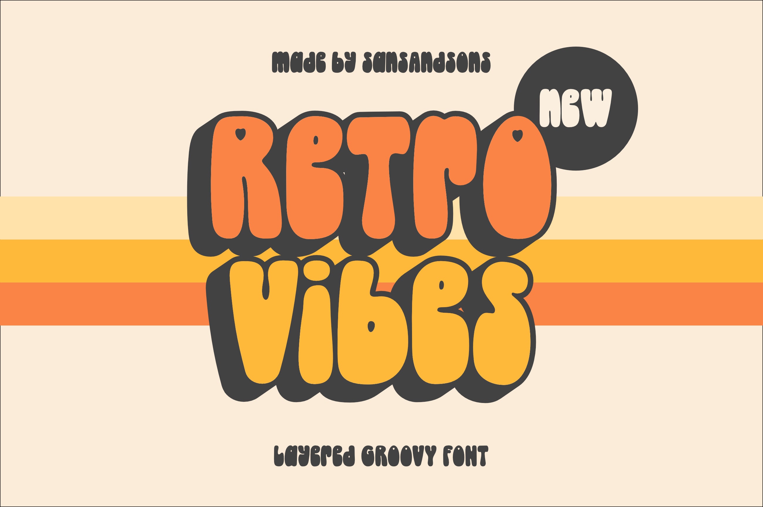 Retro Vibes Groovy Font - Sự kết hợp giữa cái nhìn về thập niên 70 và phong cách funky đầy màu sắc, Retro Vibes Groovy Font sẽ mang đến cho dự án của bạn một cái nhìn hợp thời trang và thú vị. Với các chi tiết tinh tế và đầy màu sắc, Retro Vibes Groovy Font thể hiện một phong cách đặc trưng thập niên bảy nhưng lại đem lại một cái nhìn mới mẻ cho trang trí, thương hiệu, hoặc các dự án nghệ thuật.