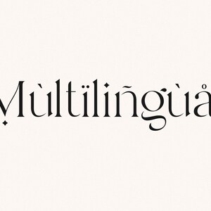 May include: Black and white text that reads "Multilingual" in a stylized font.