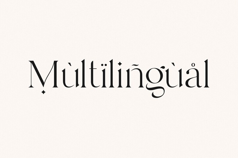 May include: Black and white text that reads "Multilingual" in a stylized font.
