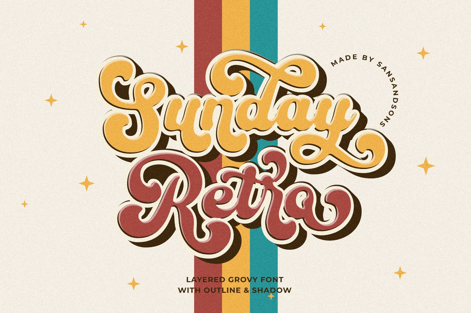 Sunday Retro Font: Layered Groovy Bold Font - Etsy