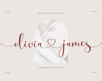 Olivia James - Romantic Font, Calligraphy Font, Modern Calligraphy, Heart Fonts, Wedding Font, Invitation Font, Script Font, Cricut Font