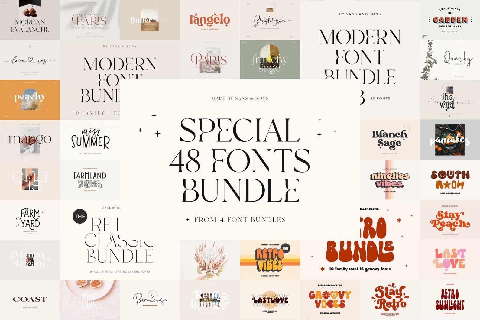 48 Font Bundle: Retro, Boho, Logo Fonts - Cricut & Procreate - Etsy