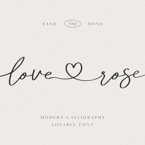 Love Rose - Fuente de corazón, Fuente de caligrafía, Fuente manuscrita, Fuente Cricut, Fuente de boda, Fuente moderna, Fuente Boho, Fuente de logotipo, Fuente de marca