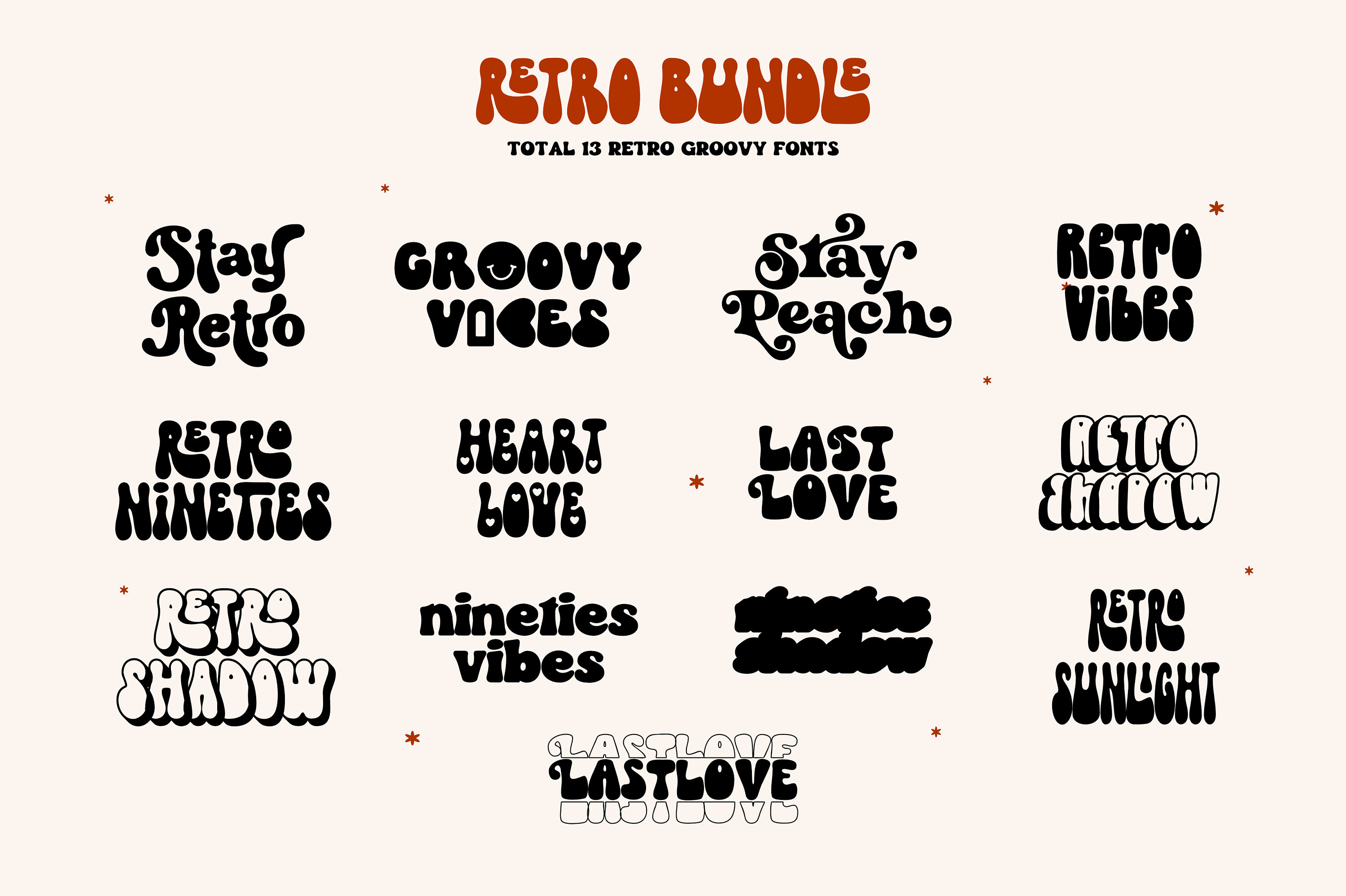 Retro groovy font bundle 01