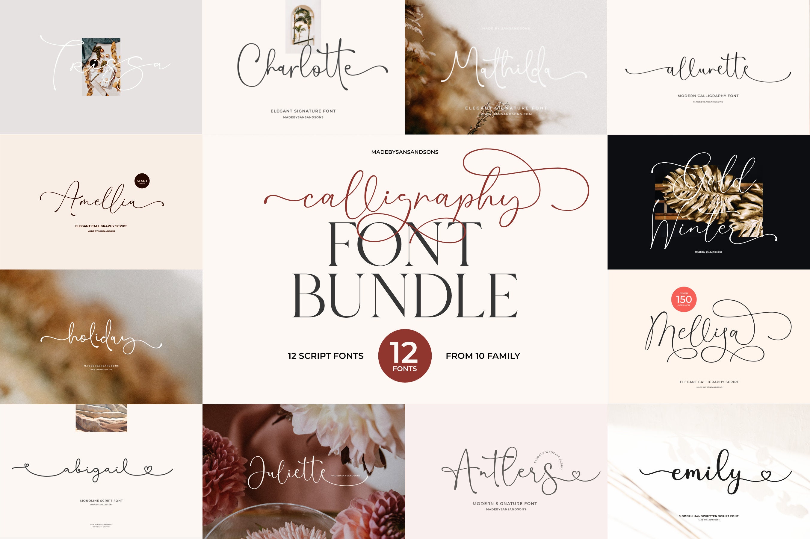 Calligraphy Font Bundle - Wedding Font, Romantic Font,Lovely Font, Swash Font, Canva Font, Invitation Font, Script Font, Cricut Font