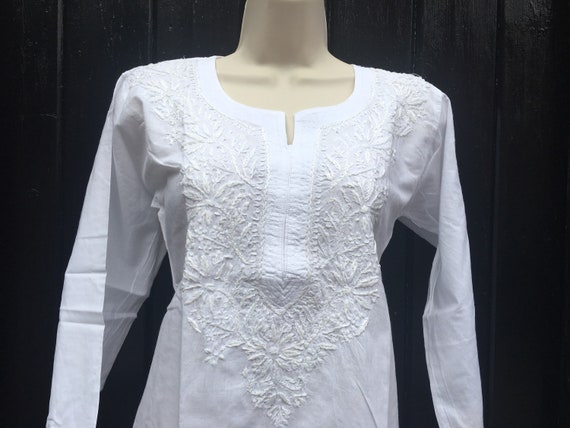 Bust 32 in Short White cotton India Tunic Embroidered cotton | Etsy