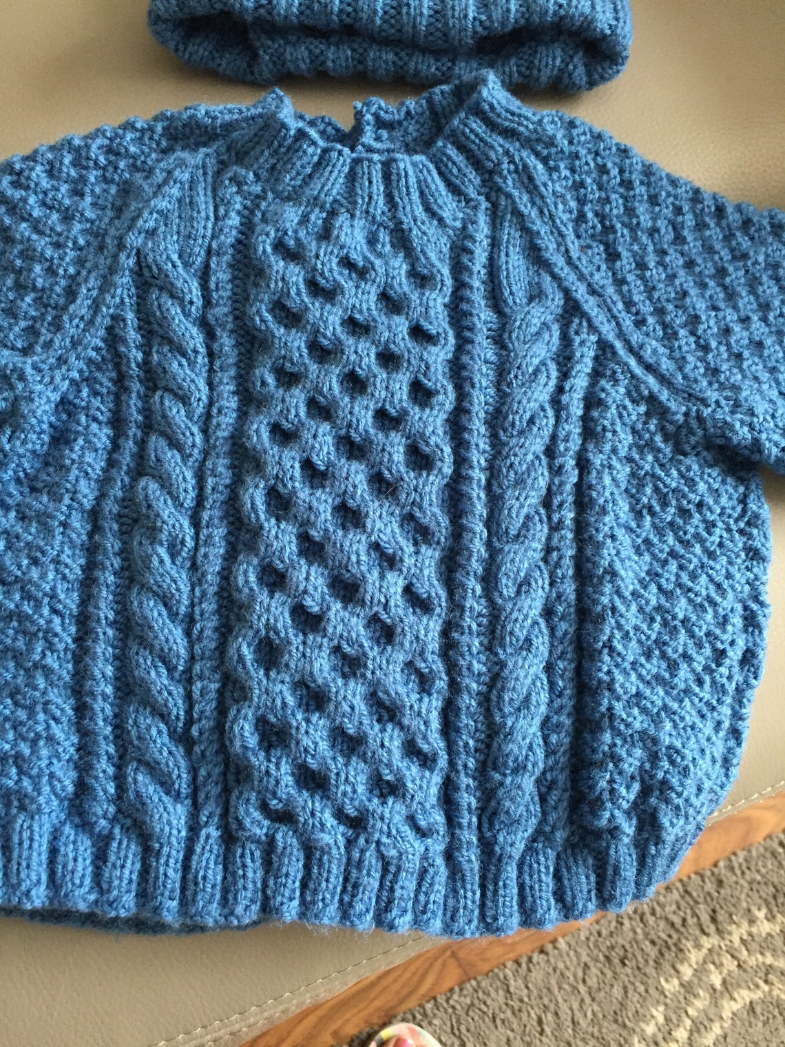 Hand knitted baby Aran style jumper Etsy