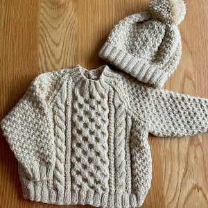 Aran Style Baby Sweater and Hat Set - Etsy