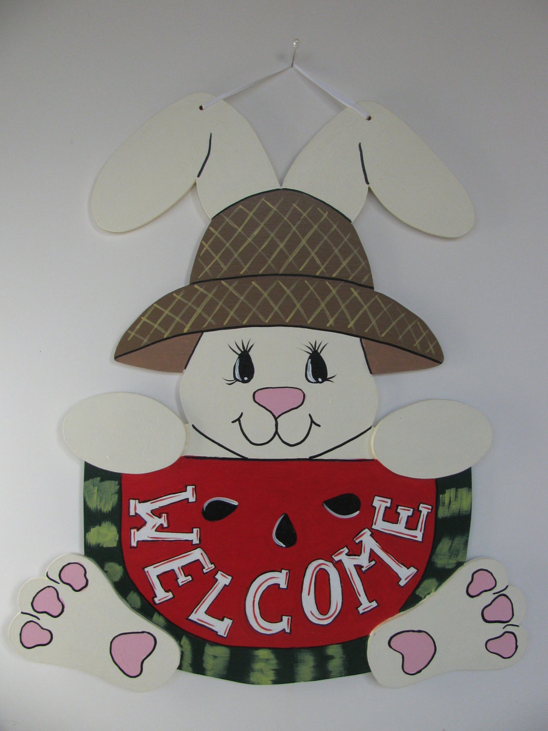 Hand Painted Welcome Rabbit - Spring Summer Door Hanger - Etsy