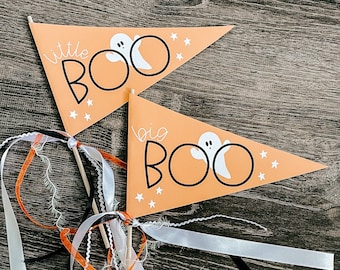 Halloween wimpels-grote boo + kleine boo-oranje | Halloween-activiteit | Halloween-afdrukbaar