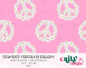 Modèle sans couture de paix et de marguerites | Papier numérique | Sublimation pour tissu | Motif floral | Signes de paix
