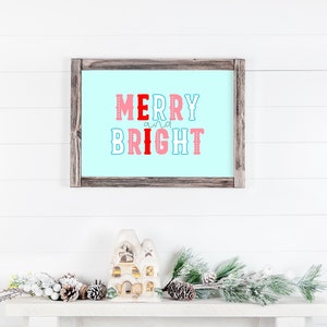 Merry + Bright Printable (blue)| Christmas Printable | Christmas Decor