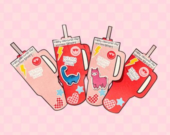 Sticker Valentine’s Cards | Valentines Day Cards | Classroom Cards | Classroom Valentines | Cup stickers | Water Bottle Stickers