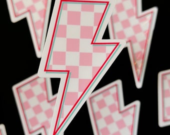 Lightning Bolt sticker | Pink Checkered Lightning Bolt | laptop sticker | water bottle sticker | cute sticker | funny sticker
