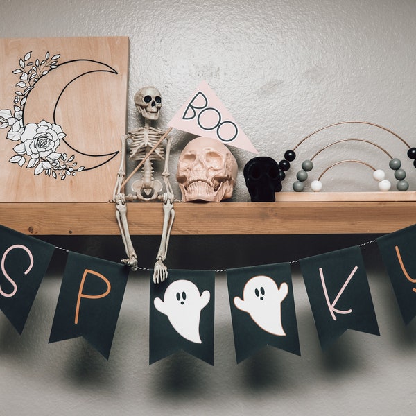 DIY orange, pink and black spooky banner | Halloween Activity | Halloween Printable