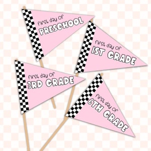 First day of school pennant-checkered pennant flag- pink | Back to School Printable