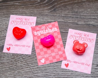 Hugs + Squishes Valentines | Squishy Theme Valentine | Valentines Day | Valentines Day Cards | Classroom Cards | Classroom Valentines