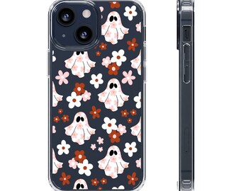 Groovy Ghosts Clear Phone Case- Pink
