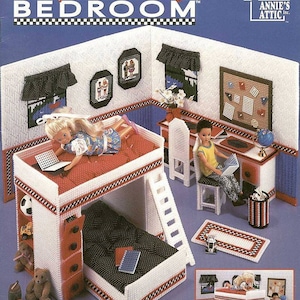 Plastic Canvas Digital PDF Pattern Leaflet Barbie Fashion Doll Sleep and Study Bedroom