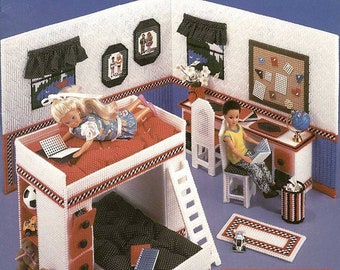 Plastic Canvas Digital PDF Pattern Leaflet Barbie Fashion Doll Sleep and Study Bedroom