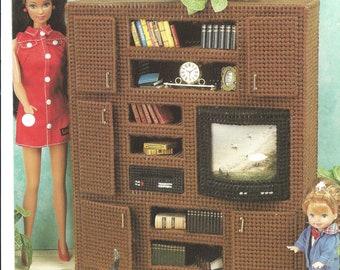 Plastic Canvas Digital PDF Pattern Entertainment Center Barbie Fashion Doll Furniture Vintage