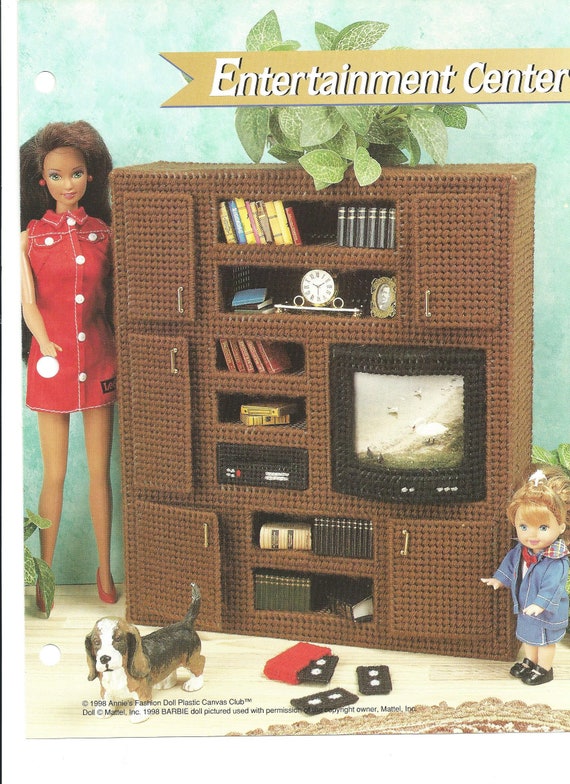 Plastic Canvas Digital PDF Pattern Entertainment Center Barbie Fashion Doll Furniture Vintage