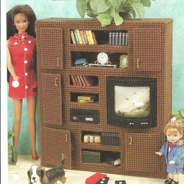 Plastic Canvas Digital PDF Pattern Entertainment Center Barbie Fashion Doll Furniture Vintage