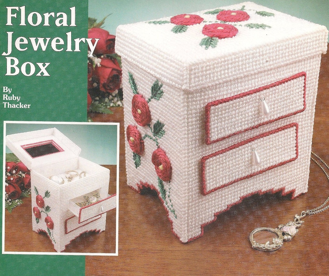 Plastic Canvas Digital PDF Pattern Vintage Floral Jewelry Box Home