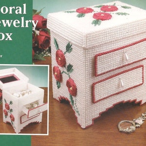 Plastic Canvas Digital PDF Pattern Vintage Floral Jewelry Box Home Decor