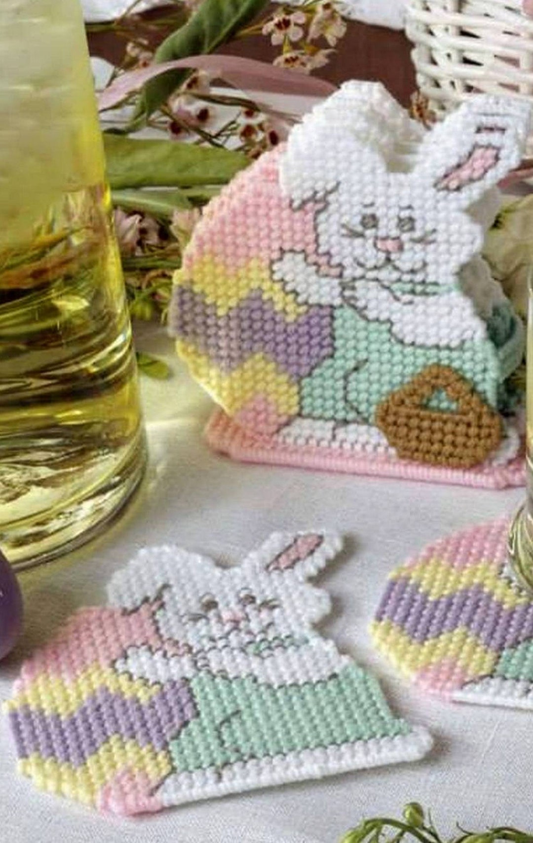 Plastic Canvas Digital PDF Pattern Easter Bunny Coaster Set - Etsy