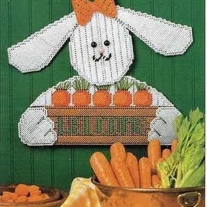 Plastic Canvas Digital PDF Pattern Bunny Welcome Sign Easter