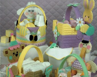 Plastic Canvas Digital PDF Pattern Leaflet Baskets for Baby