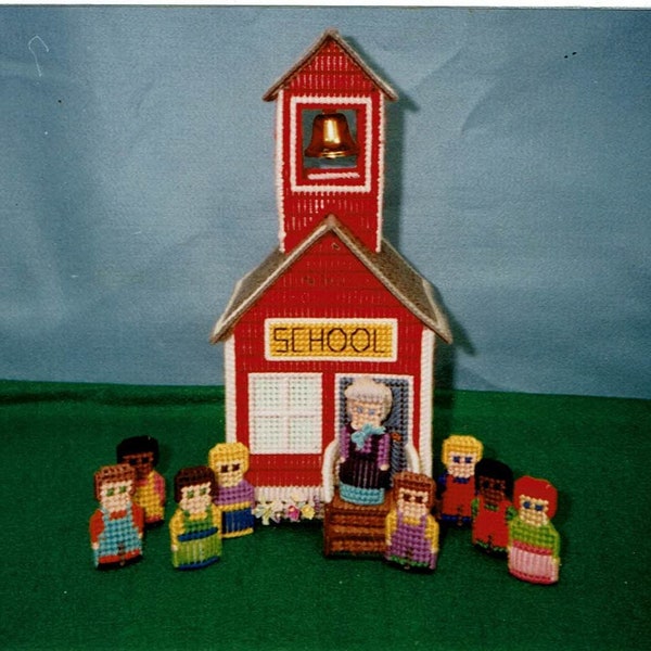 Plastic Canvas Digital PDF Pattern School House with Finger Puppets