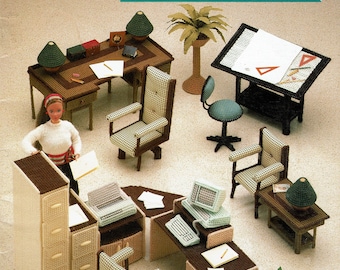 Plastic Canvas Digital PDF Pattern Leaflet Fashion Doll At The Office