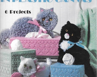 Plastic Canvas Vintage Digital PDF Pattern Kitty Tissue Box Covers Decorations